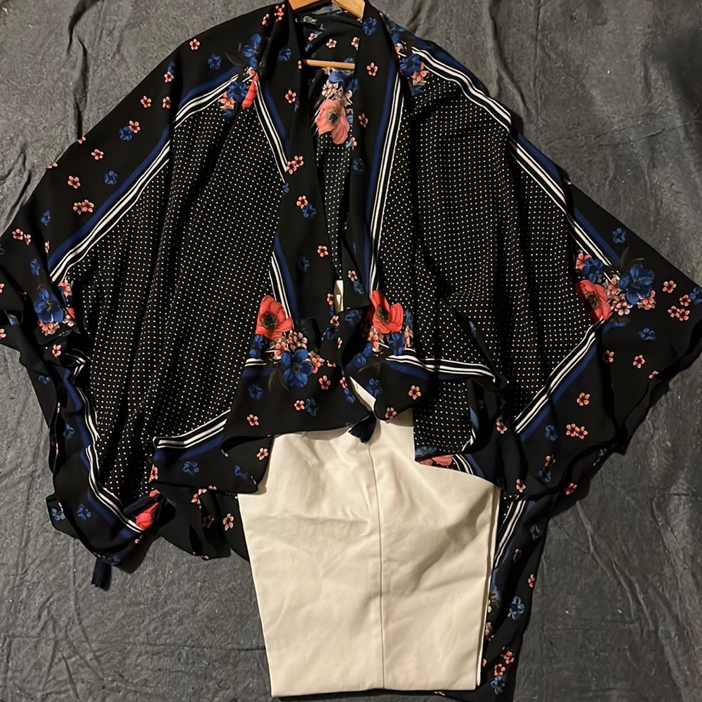 Black Multi-Print Floral Kimono